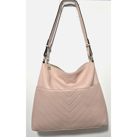 Karl Lagerfeld Paris Leather Hobo Shoulder Bag GiGi Soft Quilted Blush Pink - Picture 1 of 16